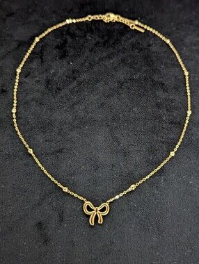 Gold Toned Bow Pendant Necklace Stainless Steel Women Jewelry